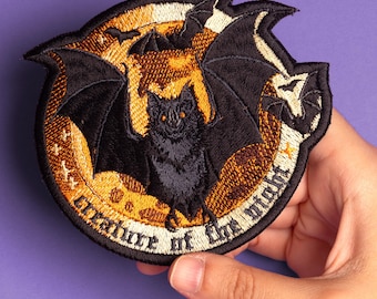 Halloween Creepy Moon Bats Embroidered Iron-On Sew-On Patch