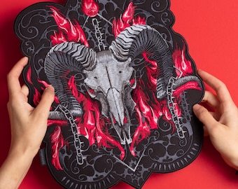 Embroidered Baphomet Patch: Satanic Devil Occult Gothic Back Patch for Custom Vest