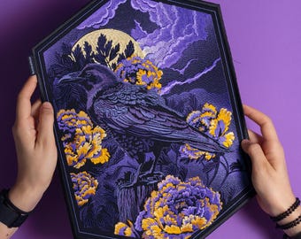 クロウパッチ：ゴシックオカルトアイロン接着カラスの刺繍入りジャケット用バックパッチ