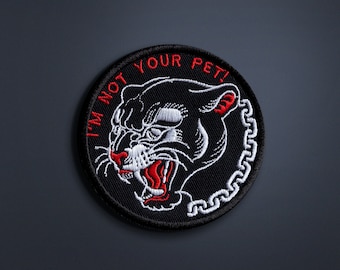 patch, panther patch, iron on patch, embroidered patch, old style tattoo patch, battle jacket patch, punk patch, anarchist patch