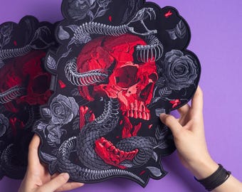 Skull-patch: Goth Wicca Dark Art geborduurde rugpatches voor jassen