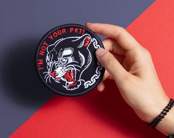 Panther Embroidered Iron-On Patch: Tattoo Style Patch