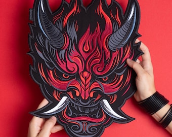 Patch Oni : Masque de démon japonais brodé au dos pour gilet personnalisé