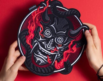 Patch Samurai Oni : grand patch thermocollant au dos démon japonais pour veste