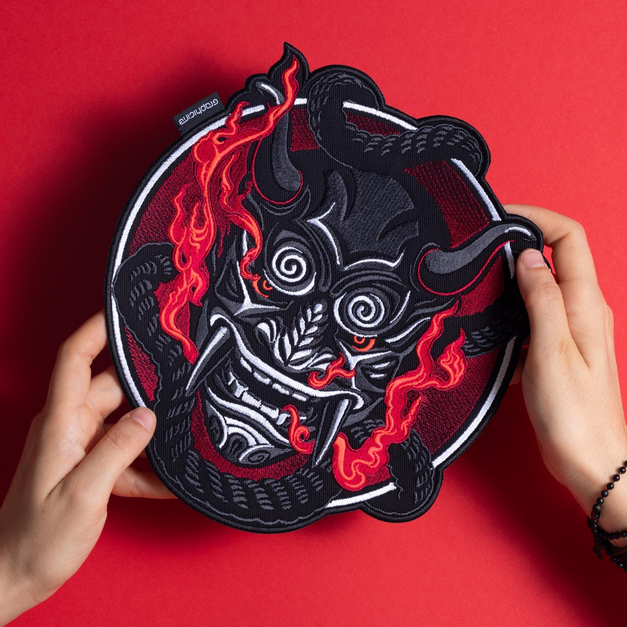 サムライ鬼パッチ：日本の鬼の大きなアイロン刺繍のジャケット用バック 
