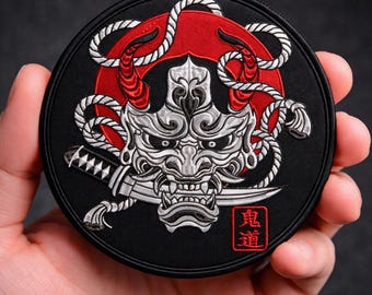 Diseño de bordado japonés de demonio Oni, archivo para bordado a máquina