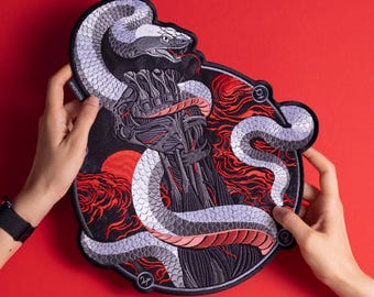 Parche de serpiente bordado en la espalda: arte gótico oscuro y oculto, parches termoadhesivos para chaquetas.