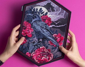Embroidered Raven Back Patch: Goth Cottagecore Withy Iron-On Sew-On Patches for Jackets