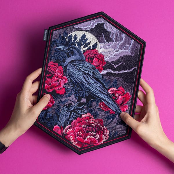 Naszywka haftowana z krukiem na plecach: Goth Cottagecore Withy, naszywki do naszycia na kurtki