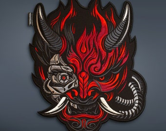 cyberpunk patch, oni patch, back patch, battle jacket patch, cyberpunk patches, samurai patch, motorcycle patch, embroidered patches