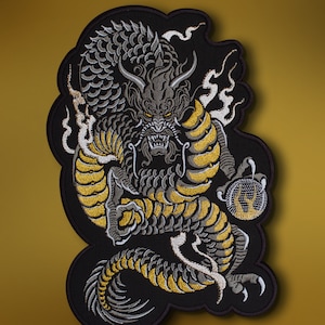 mythical creatures, back patch, dragon patch, dragon iron on patch, graphicine, Japanese mythology, battle jacket patch, Japanese fashion