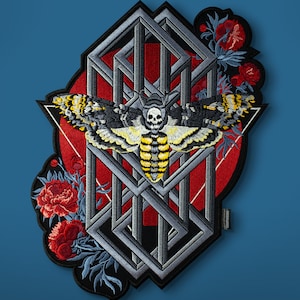 butterfly patch, embroidered patch, back patch, patch for custom jackets, Death&#39;s-head hawk moth patch, occult patch, magical animal