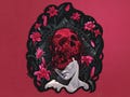 skull patch, back patch, goth patches, surreal dark art, occult patches, horror patches, patches for jackets, creepy goth nature product logo