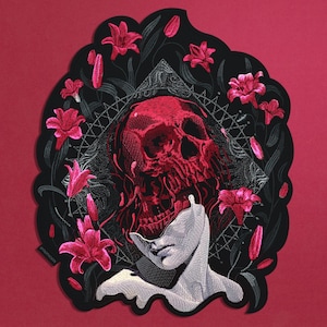 skull patch, back patch, goth patches, surreal dark art, occult patches, horror patches, patches for jackets, creepy goth nature