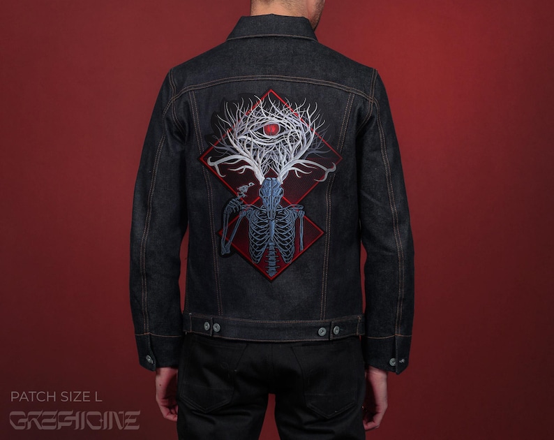 Deer Skull Patch: Wendigo Mythical Medieval Animal Goth Embroidered Back Patch image 5