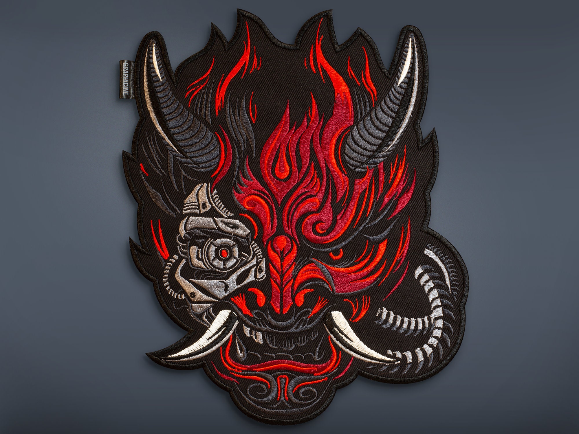 Cyberpunk Oni Large Iron On Patch/ Embroidered back patch/ Samurai/ D…