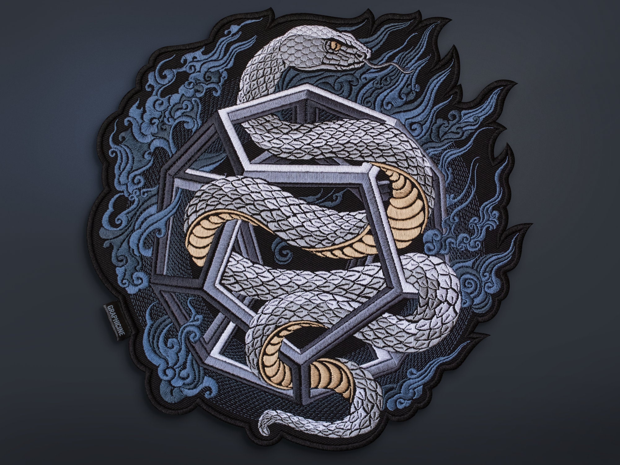 Snake Iron on Embroidered back patch/ Sacred Geometry Dark | Etsy