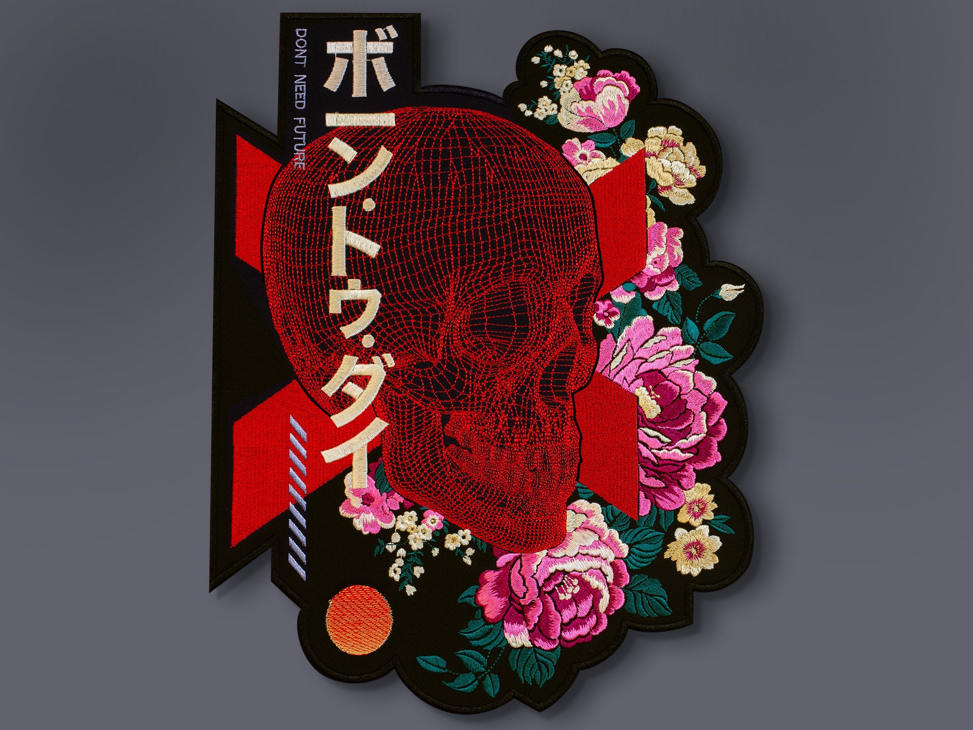 Skull & Flowers Embroidered Back Patch/ Skull patches/ Iron on Jacket…