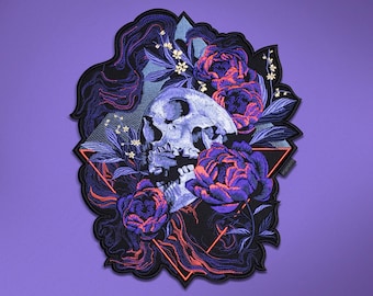 Embroidered Skull & Flowers Patch