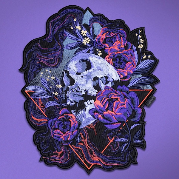 Embroidered Skull & Flowers Patch