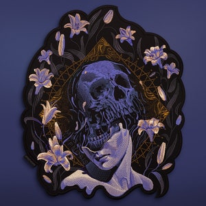 back patch, creepy goth nature, occult patch, skull patches, surreal dark art, goth patches, custom back patch, battle jacket patch