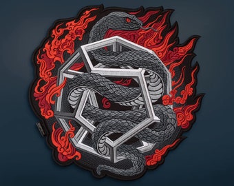 Geborduurde patch Snake & Flames