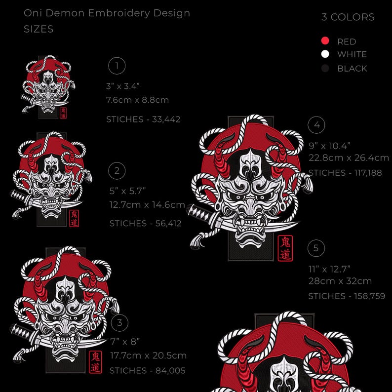 Japanese Oni Demon Embroidery Design, Machine Embroidery File - Etsy