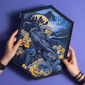 Parche de cuervo: parches traseros bordados con cuervos, de temática gótica ocultista, termoadhesivos para chaquetas.