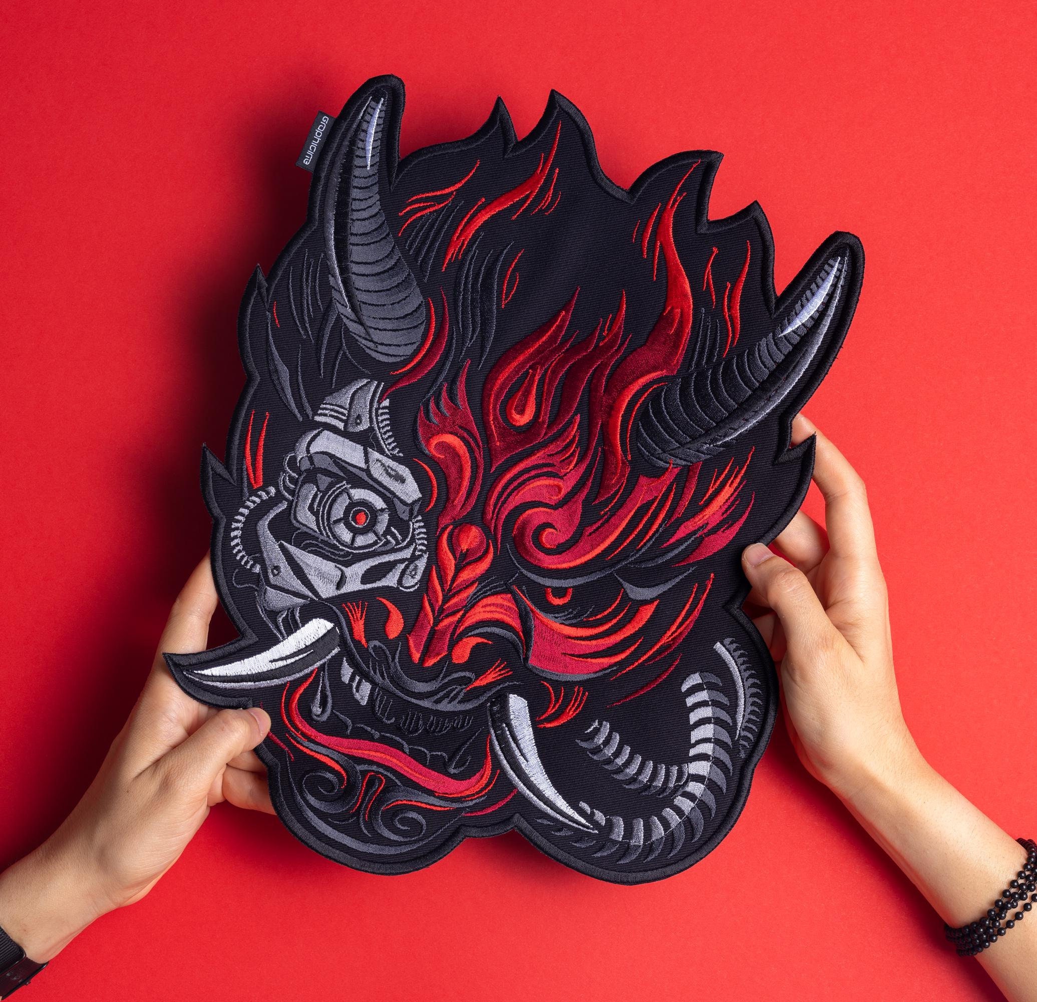 Cyberpunk Aufnäher, Oni Aufnäher, Rückenpatch, Kampfjacken Aufnäher, Cyberpunk Aufnäher, Samurai Aufnäher, Motorrad Aufnäher, gestickte Aufnäher
