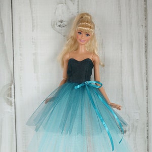 Blue fluffy dress for popular 11.8 inch plastic doll. Outfit for doll. Fashion doll clothes