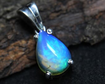 Natural Opal Pendant,Sterling Silver Pendant-14k Gold Pendant-Fire Opal Pendant-Pear Shape pendant-Teardrop pendant-Minimalist Pendant-6x8mm