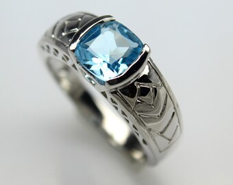 Anillo de topacio azul Anillo de topacio azul natural Anillo de topacio unisex Anillo de plata esterlina Anillo de hombre Diseñador Anillo de mujer Anillo de topacio de oro macizo de 14k