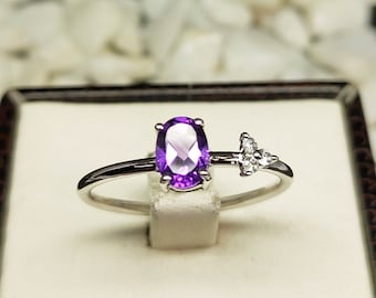 Natural Amethyst Ring Oval Cut Amethyst Ring Minimalist Ring Purple Stone Ring Sterling Silver Ring 14k Gold Ring Simple Ring Gift For Her