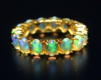 Opal Eternity Ring 14K Solid Gold Ring Sterling Silver Ring October Birthstone Ring Promise Ring Handmade Ring 14k Welo Fire Opal Ring