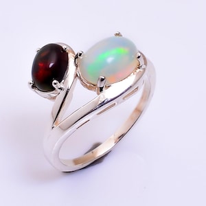 Granat Opalring Natürlicher Granat Opalring Ovaler Opal Granatring Sterling Silber Ring Statement Ring 14k Massivgold Ring Designer Ring