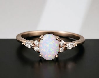 Opaal ring 14k massief gouden ring oktober geboortesteen ring sterlingzilver ovaal natuurlijk opaal verjaardagsring cadeau voor haar verjaardagsring cadeau