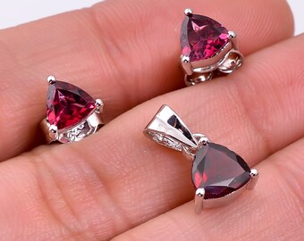 Garnet Earrings-Garnet Pendent-Garnet Earring And Pendant Set-Sterling Sliver Earring And Pendent Set-Pink Garnet Earrings and pendant Set