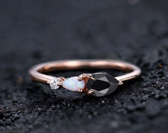 Vintage Black Onyx Opal Engagement Ring Pear Cut Gems Art Deco Moissanite  Wedding Band Stone Unique Women Bridal Promise Ring Gift Custom