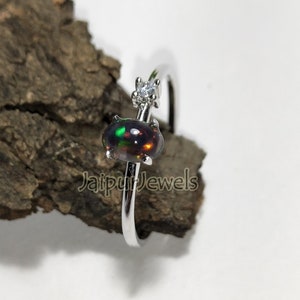 Natural Black Opal Ring Fire Opal Ring Oval Opal Ring Dainty Ring Sterling Silver Ring 14k Gold Ring October Birthstone Ring Christmas Gift