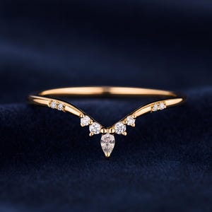 Moissanite wedding band Curved wedding band Yellow gold wedding band Dainty stacking matching band Bridal Promise band Delicate ring