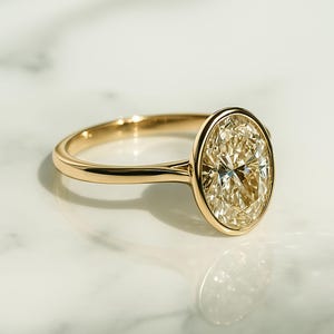 Vintage 2 CT Bezel Set Oval Cut Moissanite Diamond Engagement Ring 14K Solid Gold Classic Solitaire Wedding Ring Perfect Gift Ring For Her