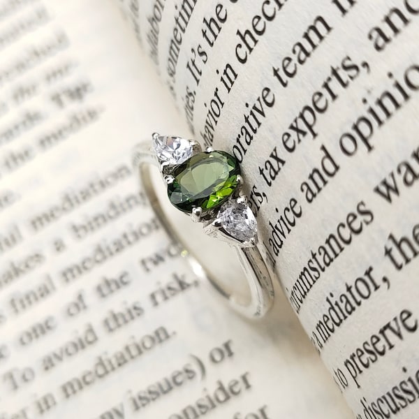 Tourmaline Ring Green Tourmaline Ring Oval Tourmaline Ring Dainty Tourmaline Ring Sterling Silver and Solid Gold Tourmaline and Diamond Ring