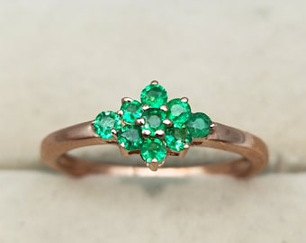 Emerald Ring Natural Emerald Sterling Silver Ring 14k Solid Gold Cluster Emerald Ring Stacking Emerald Ring Emerald Jewelry May Birthstone