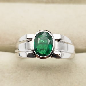 Emerald Ring-Men&#39;s Emerald Ring-Sterling Silver Ring-Bold Men&#39;s Ring-Heavy Ring-Solid Gold Ring-Oval Cut  Emerald Ring-May Birthstone Ring