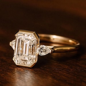Luxury Vintage Moissanite Ring, Oval Wedding Ring, Cathedral + Bezel Set Ring, 14k Solid Gold ring,
