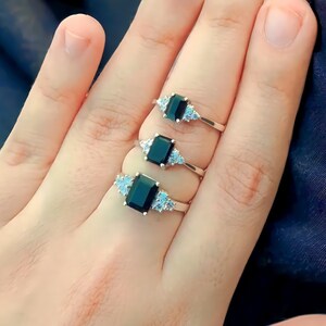 Onyx Ring Black Onyx Ring Emerald Cut 14K Gold Engagement Ring Cluster Ring Moissanite Bridal Ring Promise Ring Anniversary Gift