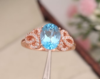 Anello in argento sterling con topazio blu: pietra portafortuna di dicembre, design impilabile.