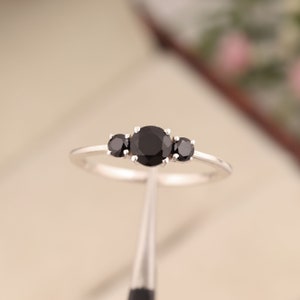 Black Onyx Ring Sterling Silver Ring Round Black Onyx Ring Dainty Black Onyx Ring Stackable Ring Solid Gold Ring Black Ring Minimalist Ring