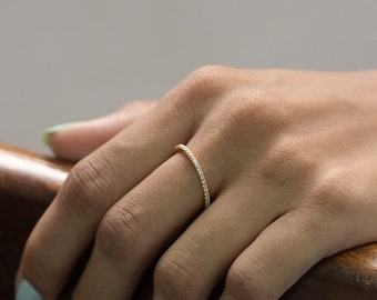 Minimalistische Stapelring Diamanten Ring Gouden Minimalistische Ring Amerikaanse Diamanten Ring CZ Ring Zilveren Ring Delicate Ring Halve Eeuwigheid Band