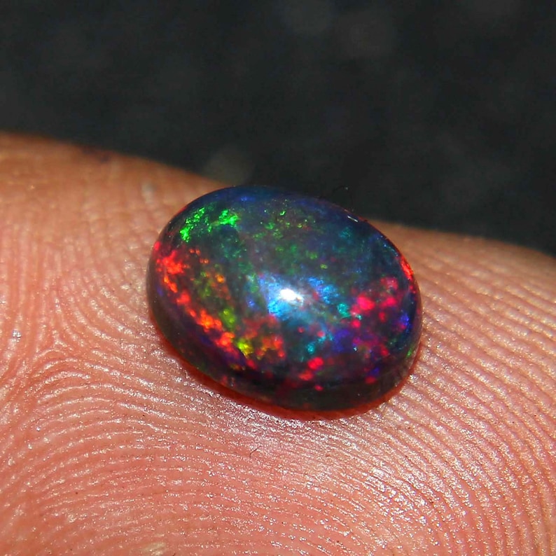 Natural Black Ethiopian Fire opal- Black Opal October birthstone 6x8mm Opal Loose Opal Welo fire opal Opal Stone- Opal Cabochon